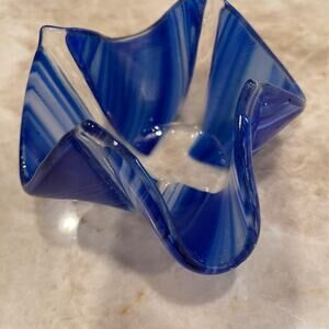 Artglass handkerchief votive candle holder blue